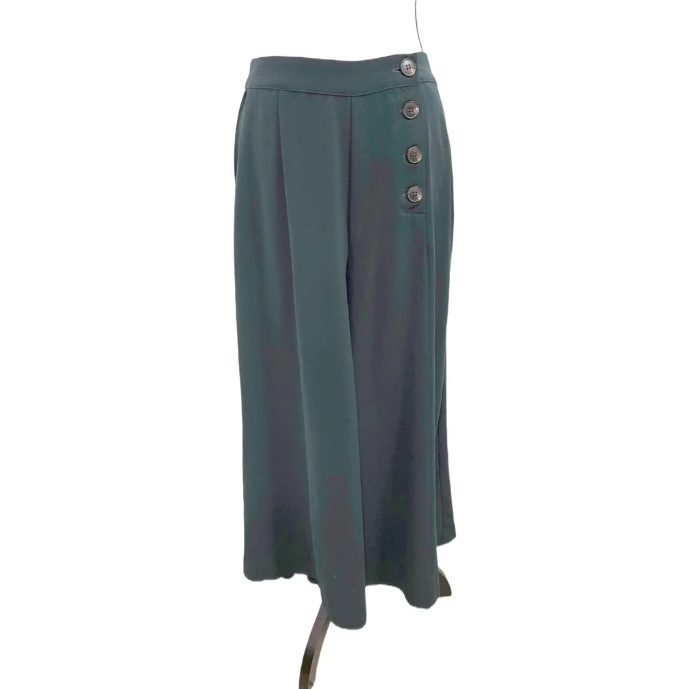 Elodie Dark Green High Waisted Wide Leg Cropped Trousers Side‎ Buttons Size M - Picture 3 of 9